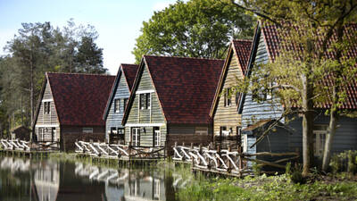 Boshuys met sauna aan het water 6-persoons
