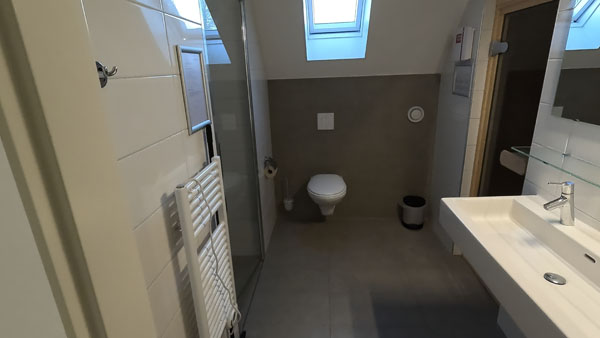 Badkamer met douche met sunshower, sauna en toilet