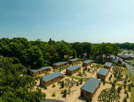 Luchtfoto van accommodaties op vakantiepark Landgoed De IJsvogel