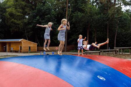 Kinderen springen op de airtrampoline in de speeltuin op vakantiepark RCN de Jagerstee