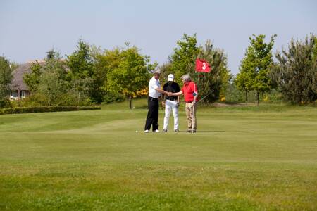 Mensen zijn aan het golfen op de golfbaan van vakantiepark Roompot Buitenplaats De Hildenberg