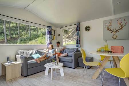 Woonkamer van een chalet op vakantiepark Roompot Parc la Clusure